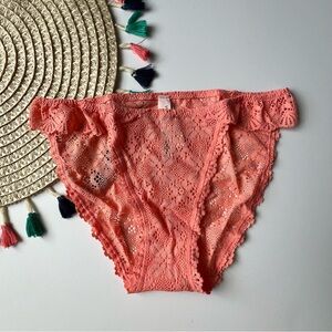 Victoria's Secret Crochet Lace Bikini Panty  Orange Small NEW